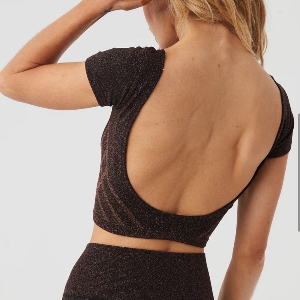 OFFLINE By Aerie Ballet Seamless Lurex Soft Stretchy Open Back Crop Top, Small